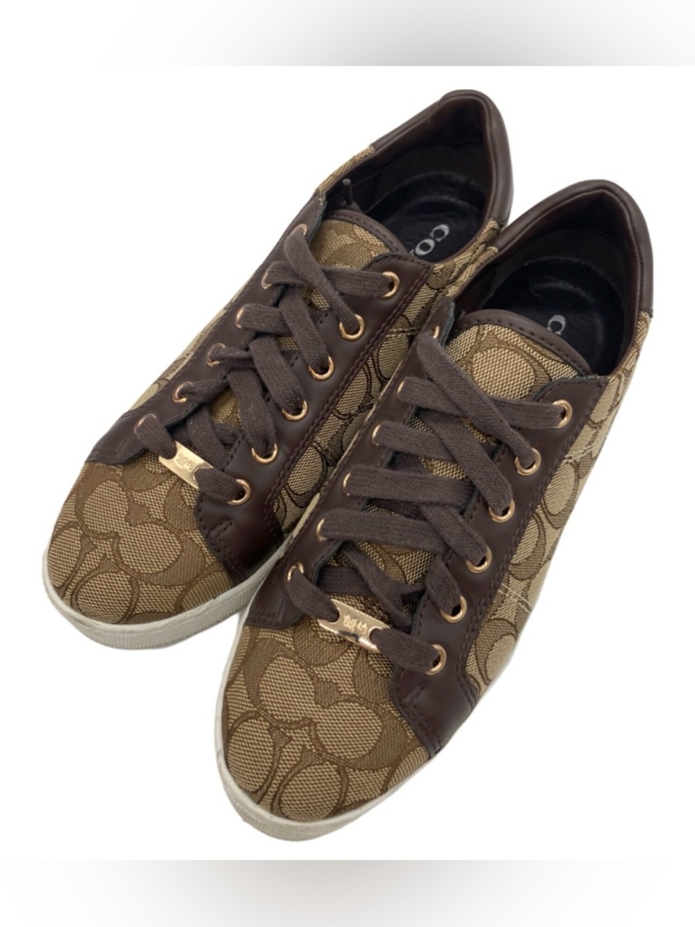 Coach Brown Signature Monogram Low-Top Sneakers, Sz 8.5